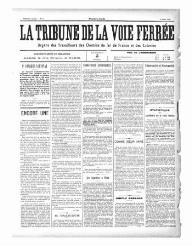 La Tribune de la voie ferrée, n° 2, 14 mars 1898