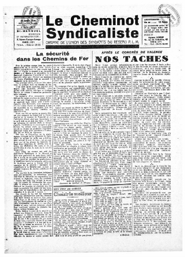 Le Cheminot syndicaliste, n° 307 (n° 7 de l'année 1938), 25 mars 1938