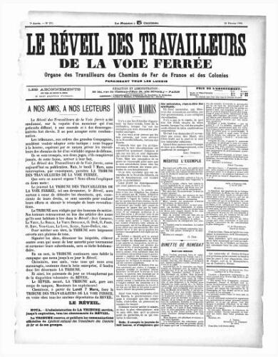 Le Réveil des travailleurs de la voie ferrée, n° 277, 28 février 1898