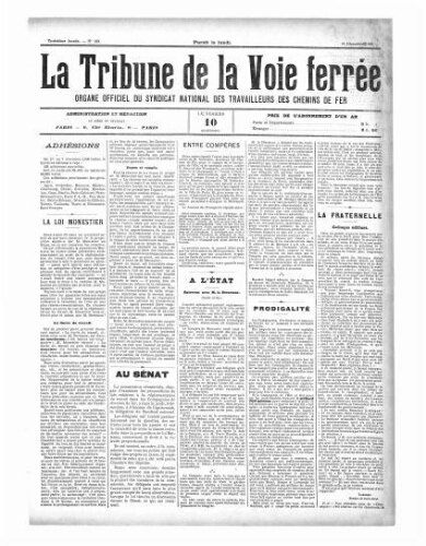 La Tribune de la voie ferrée, n° 123, 10 décembre 1900