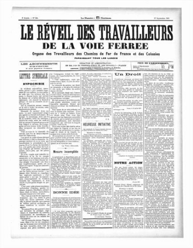 Le Réveil des travailleurs de la voie ferrée, n° 255, 27 septembre 1897