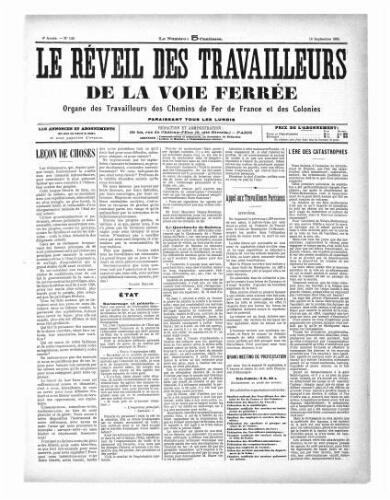 Le Réveil des travailleurs de la voie ferrée, n° 149, 16 septembre 1895