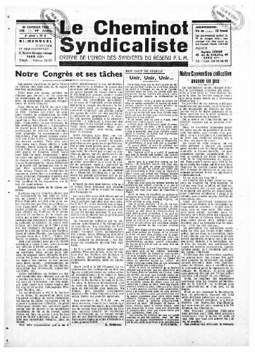 Le Cheminot syndicaliste, n° 305 (n° 5 de l'année 1938), 25 février 1938