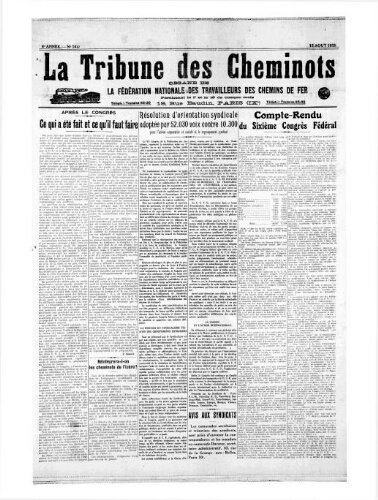 La Tribune des cheminots [unitaires], n° 141, 15 août 1923