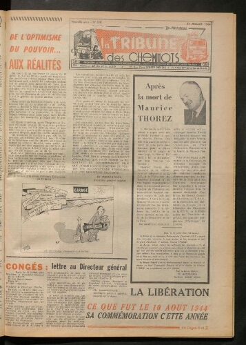 La Tribune des cheminots, n° 318, 31 juillet 1964