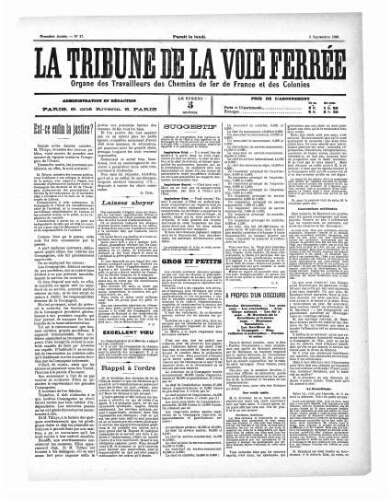 La Tribune de la voie ferrée, n° 27, 5 septembre 1898