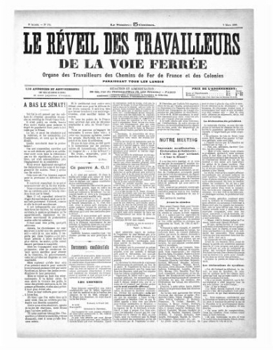 Le Réveil des travailleurs de la voie ferrée, n° 174, 9 mars 1896