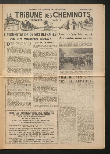 La Tribune des cheminots retraités CGT, supplément, Novembre 1957