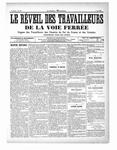 Le Réveil des travailleurs de la voie ferrée, n° 178, 6 avril 1896