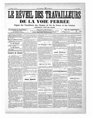 Le Réveil des travailleurs de la voie ferrée, n° 181, 27 avril 1896