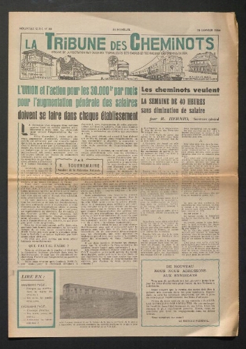 La Tribune des cheminots, n° 83, 15 janvier 1954