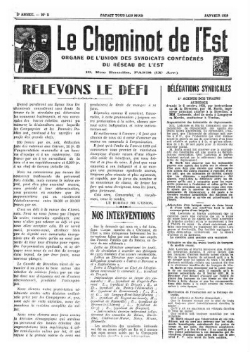 Le Cheminot de l'Est, n° 5, Janvier 1929