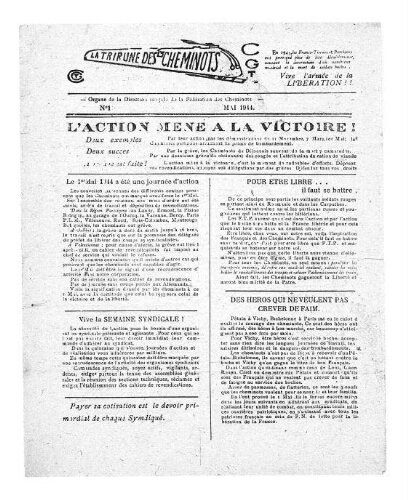 La Tribune des cheminots, n° 1, 1er mai 1944