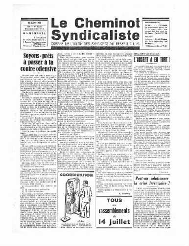 Le Cheminot syndicaliste, n° 239 ( n° 12 de l'année 1935), 25 juin 1935
