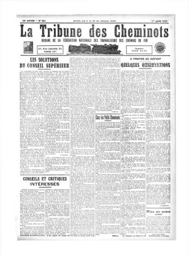 La Tribune des cheminots [confédérés], n° 381, 1er juin 1931