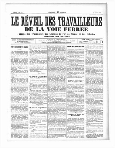 Le Réveil des travailleurs de la voie ferrée, n° 271, 17 janvier 1898