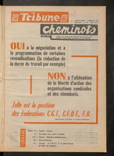 La Tribune des cheminots [actifs], n° 432, 12 décembre 1969