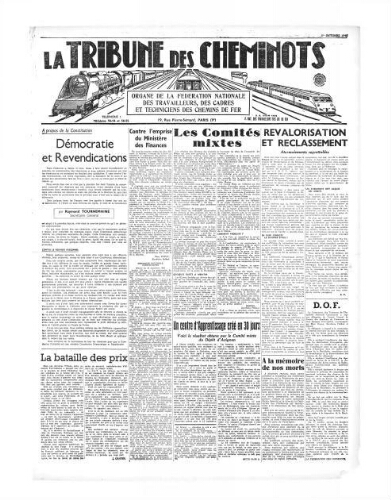 La Tribune des cheminots, [sans numérotation], 1er octobre 1946