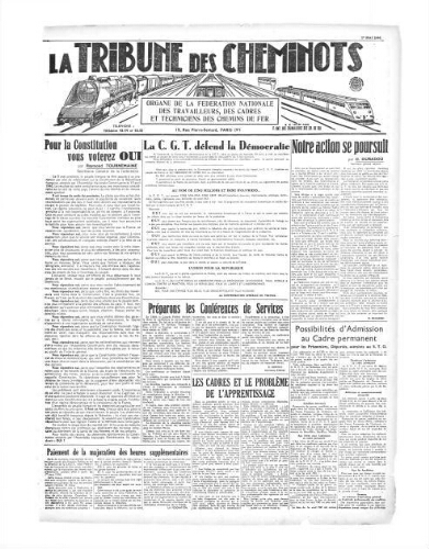 La Tribune des cheminots, [sans numérotation], 1er mai 1946