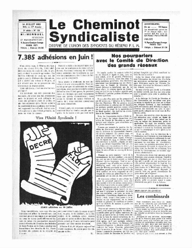 Le Cheminot syndicaliste, n° 265 (n° 13 de l'année 1936), 10 juillet 1936