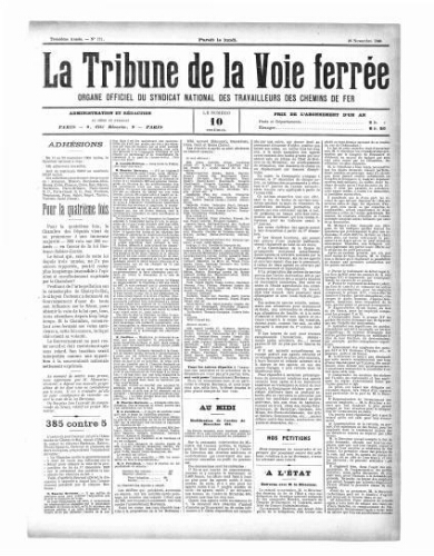 La Tribune de la voie ferrée, n° 121, 26 novembre 1900
