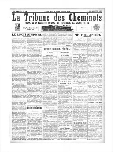 La Tribune des cheminots [confédérés], n° 388, 15 septembre 1931