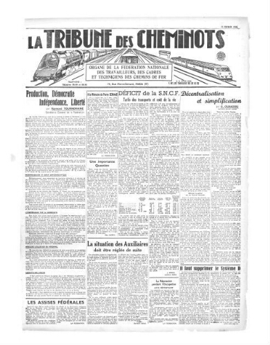 La Tribune des cheminots, [sans numérotation], 15 février 1946