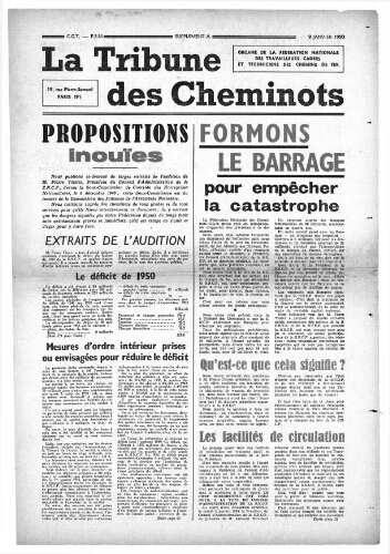 La Tribune des cheminots, supplément au numéro du 9 janvier 1950, 9 janvier 1950
