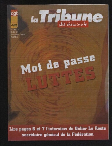 La Tribune des cheminots [actifs], n° 817, Septembre 2004
