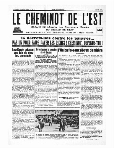 Le Cheminot de l'Est, n° 6, Août 1935