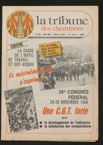 La Tribune des cheminots [actifs], n° 634, Juin 1986