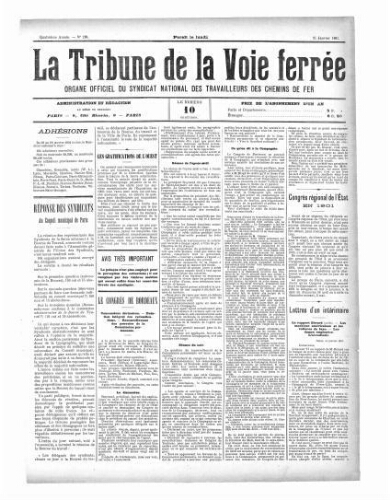 La Tribune de la voie ferrée, n° 129, 21 janvier 1901