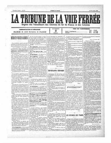 La Tribune de la voie ferrée, n° 39, 28 novembre 1898