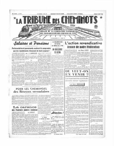 La Tribune des cheminots [édition 1 Vie des réseaux/régions], n° 591, 7 août 1939