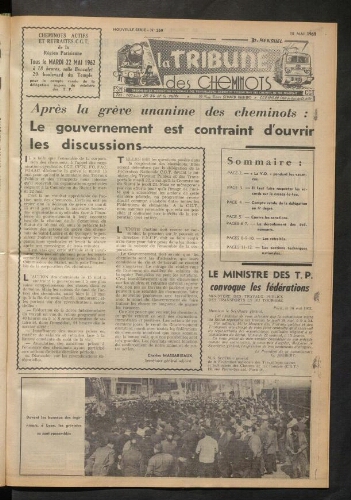 La Tribune des cheminots, n° 269, 18 mai 1962