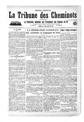 La Tribune des cheminots, n° 7, septembre 1917