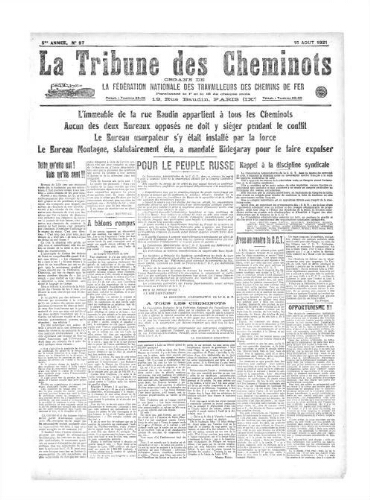 La Tribune des cheminots [confédérés], n° 97, 15 août 1921