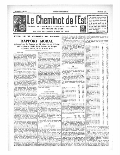 Le Cheminot de l'Est, n° 12, Février 1930