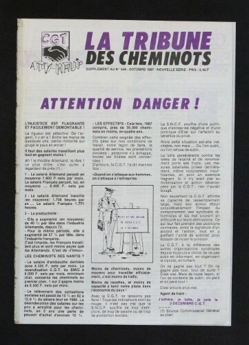 La Tribune des cheminots [actifs], supplément 1 au n° 648, Octobre 1987