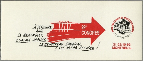 [Autocollant du 29ème congrès de l'Union des réseaux et régies secondaires tenu les 21 et 22 octobre 1992 à Montreuil]