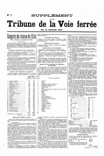 La Tribune de la voie ferrée, supplément n° 7, supplément au n° 441, 13 janvier 1907