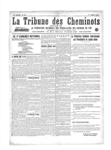 La Tribune des cheminots, n° 87, 1er avril 1921