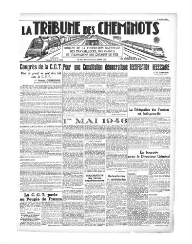 La Tribune des cheminots, [sans numérotation], 15 avril 1946