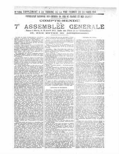 La Tribune de la voie ferrée, supplément n° 106, supplément au n° 814, 20 mars 1914