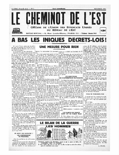 Le Cheminot de l'Est, n° 7, Septembre 1935
