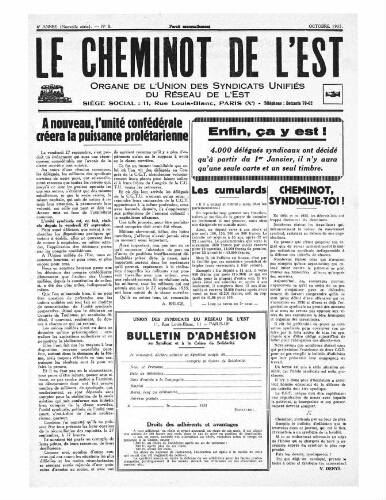 Le Cheminot de l'Est, n° 8, Octobre 1935