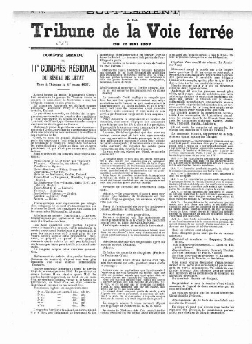 La Tribune de la voie ferrée, supplément n° 14, supplément au n° 458, 12 mai 1907