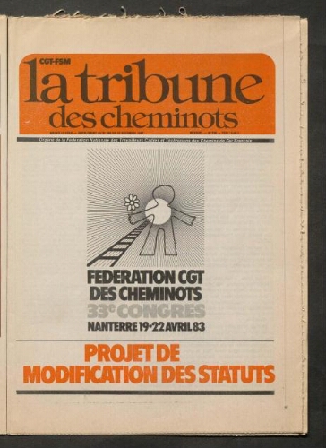 33ème congrès fédéral, 19-22 avril 1983, Nanterre : projet de modifications aux statuts. La Tribune des cheminots, supplément 2 au n° 596, 22 décembre 1982