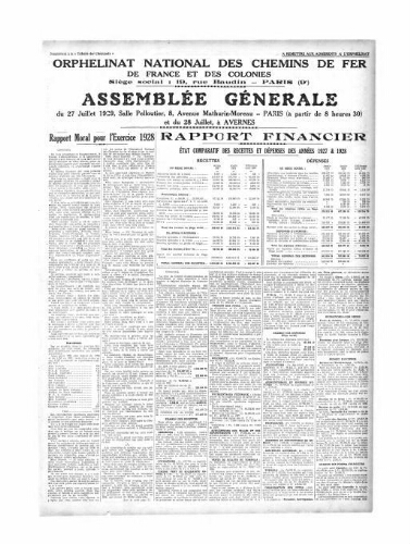 La Tribune des cheminots [unitaires], supplément au n° 281, 15 juin 1929