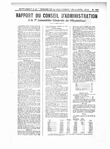 La Tribune de la voie ferrée, supplément n° 101, supplément au n° 764, 4 avril 1913